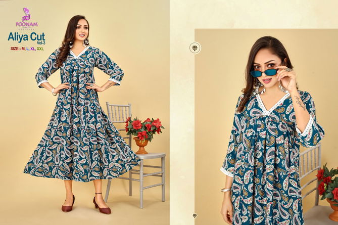 Aliya Cut Vol 3 By Poonam Printed Party Wear Kurtis Catalog
